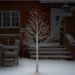7' Multicolor LED Birch Tree new in box holiday Christmas